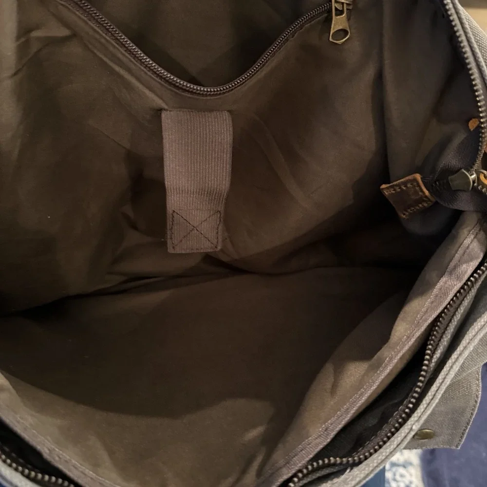 Lifewit Messenger Bag Gray Canvas Brown Leather‎ Satchel Cross Body Shoulder
